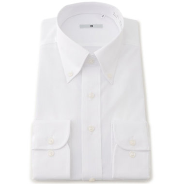 【SILVER LINE】【形態安定】ボタンダウンカラーワイシャツ/ホワイト×ドビーストライプ