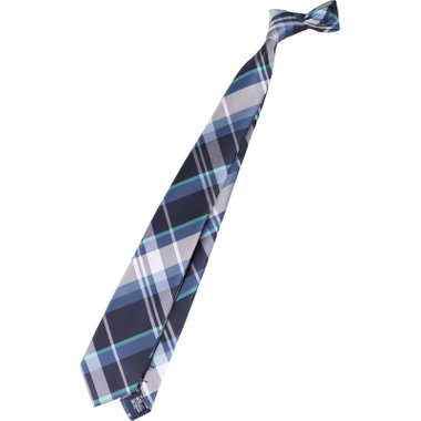 【BLACK LINE】ポリエステルチェックネクタイ 7.5cm幅/ネイビー×ブルー×グレー×ホワイト/ウォッシャブル