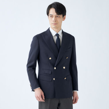 【CLASSICO TAPERED】【秋冬】ウール6釦2掛けダブルジャケット/ネイビー/チェンジポケット/ゴールド釦/NEW ZEALAND  WOOL, 紺中間, A4