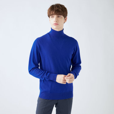 【RBC】【秋冬】ウールタートルネックニットセーター/ブルー/ZEGNA BARUFFA/マシンウォッシャブル