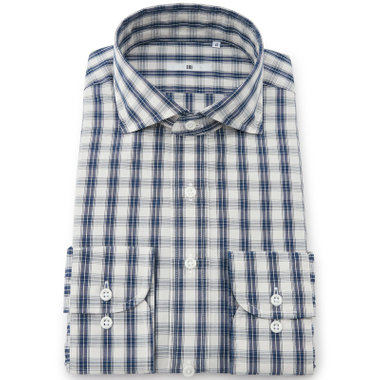 【発送在庫あり】【SILVER LINE】ワイドカラーワイシャツ/アイボリー×ネイビーチェック