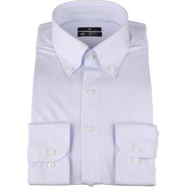 【発送在庫あり】【BL】ボタンダウンワイシャツ/ホワイト×ブルーストライプ/「4S」スーパーノンアイロン・ストレッチ
