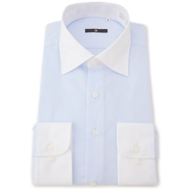 【発送在庫あり】【BLACK LINE】【形態安定】クレリックワイドカラーワイシャツ/襟袖口：ホワイト+ブルー×ドビー