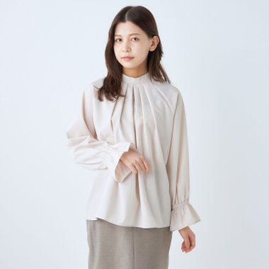  【SL/長袖】2WAYタックブラウス/ベージュ