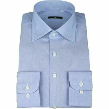 【BLACK LINE】【形態安定】ワイドカラードレスワイシャツ/ブルー×ソリッド