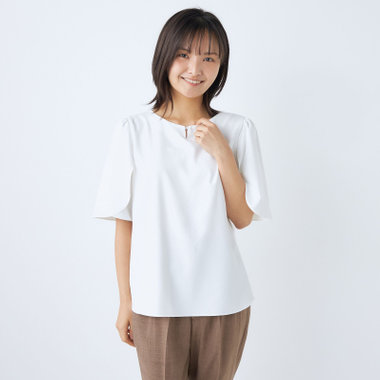 【SILVER LINE/5分袖】フラワースリーブプルオーバー/ホワイト