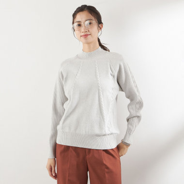 ケーブルハイネックニット/グレー