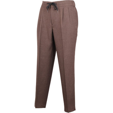 【RBC】【秋冬】2タックパンツ/ブラウン×ソリッド/ウエストシャーリング仕様/ドローコード/裾上げ済仕様