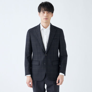 【発送在庫あり】【CLASSICO TAPERED】【秋冬】2釦シングルジャケット/ネイビー×ブラウンチェック/RE:NEWOOL