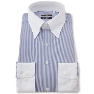 【発送在庫あり】【BLACK LINE】クレリックボタンダウンワイシャツ/襟袖口：ホワイト+ネイビー×ホワイトストライプ/「4S」スーパーノンアイロン・ストレッチ
