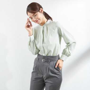 【SL/長袖】バンドカラー比翼仕様/グリーン/「ストレッチ」「通気性」「吸水・速乾」