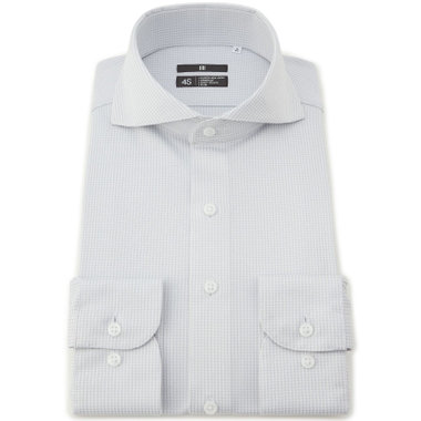 【発送在庫あり】【WEB限定】【BLACK LINE】ホリゾンタルワイドワイシャツ/グレー×ハウンドトゥース/「4S」スーパーノンアイロン・ストレッチ