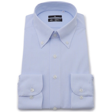 【発送在庫あり】【BLACK LINE】ボタンダウンワイシャツ/ブルー＆ホワイト×ドビー/「4S」スーパーノンアイロン・ストレッチ