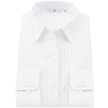 【SL/長袖】レギュラーワンピースカラーブラウス/ホワイト×ストライプ