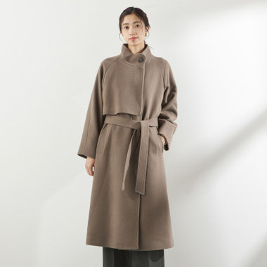 スタンドカラーアシンメトリーコート/モカ