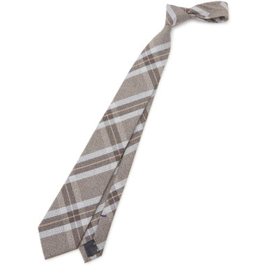 【BLACK LINE】シルクブレンドチェックネクタイ 7.5cm幅/ブラウン×グレー