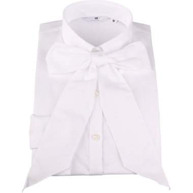 【SL/長袖】レギュラーカラーブラウス/ホワイト×ドビーストライプ/リボンタイ付