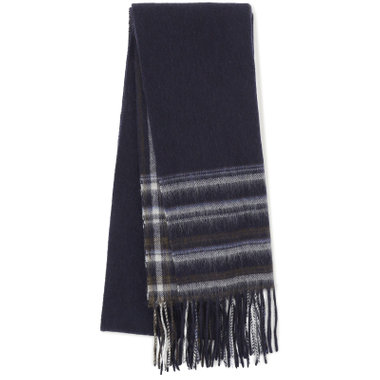  ウールカシミヤマフラー/ネイビー×チェック/ウォシャブル/30cm×170cm