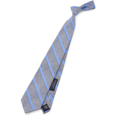 【SILVER LINE】コットンシルクストライプネクタイ 8.5cm幅/グレーネイビー×ブルー/Finest fabrics by COMO ITALY