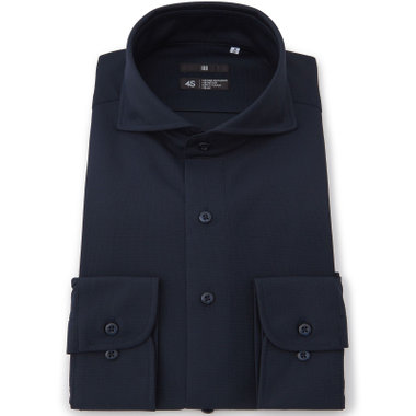 【発送在庫あり】【BLACK LINE】ホリゾンタルワイドワイシャツ/ネイビー/「4S」スーパーノンアイロン・ストレッチ