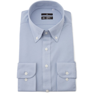 【WEB限定/OUTLET/汚れ・キズ等有】【BLACK LINE】ボタンダウンワイシャツ/ブルー×ドビー/「4S」スーパーノンアイロン・ストレッチ