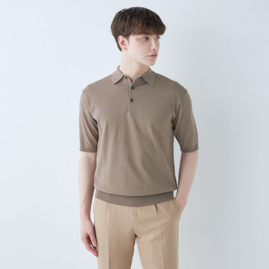 【WEB限定/OUTLET/汚れ・キズ等有】【RBC】【5分袖】コットンブレンドレトロポロシャツ/ブラウン/マシンウォッシャブル