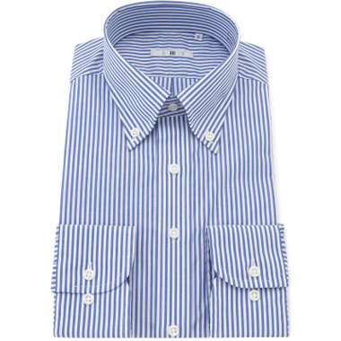 【SILVER LINE】【形態安定】ボタンダウンドレスワイシャツ/ブルー＆ホワイト×ストライプ