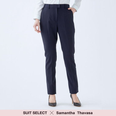 【SUIT SELECT×Samantha Thavasa】【年間】ストレートパンツ/ネイビー×ストライプ/4S/マシンウォシャブル/※裾上げ必要