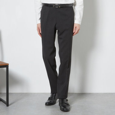 【SLIM TAPERED】【春夏】0タックテーパードパンツ/ブラック×スラブ/ウエストムーブ/4S SUSTAINABILITY&ECOLOGY FABRIC「ウォッシャブル」「ストレッチ」/※裾直し必要