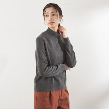 天竺ハイネックニット/グレー
