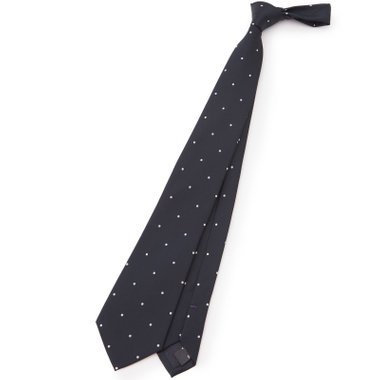 【BLACK LINE】シルクブレンドドットネクタイ 7.5cm幅/ネイビー