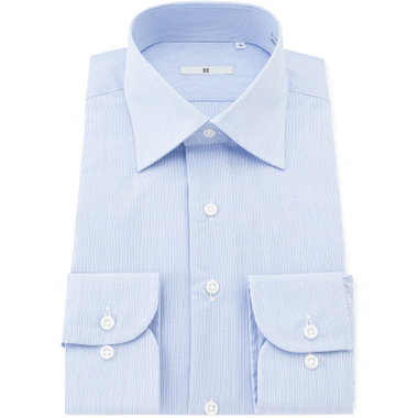 【SILVER LINE】【形態安定】ワイドドレスワイシャツ/ブルー×ドビーストライプ