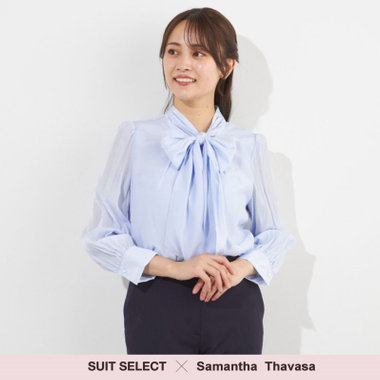【SUIT SELECT×Samantha Thavasa】【長袖】リボンブラウス/ブルー