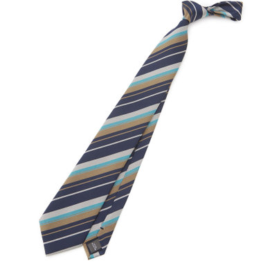 【SILVER LINE】シルクブレンドストライプネクタイ 8.0cm幅/ネイビー×ブラウン