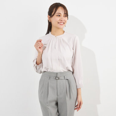 【SILVER LINE/7分袖】フロントメタルボタンキーネック/ピンク