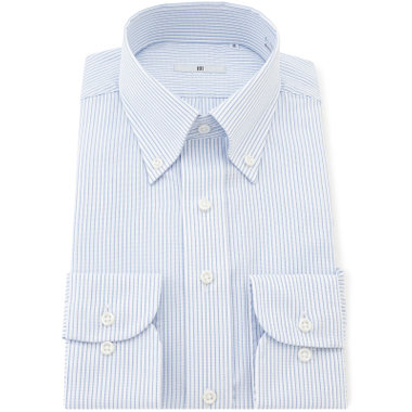 【SILVER LINE】【形態安定】ボタンダウンドレスワイシャツ/ホワイト×ブルーストライプ