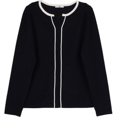 【WEB限定/OUTLET】【SL/長袖】コットンブレンド ハイネック ニットセーター/ネイビー×ホワイト./マシンウォッシャブル