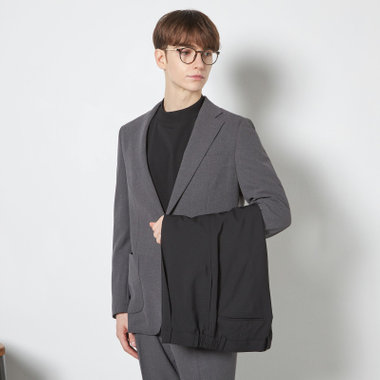 【RBC】【春夏】コーディネートパンツ付き/2釦シングルスーツ 1タック/グレー+ブラックソリッドパンツ/パッチポケット/ウエストムーブ/4S AIR SUSTAINABILITY&ECOLOGY FABRIC/※パンツ裾上げ済仕様