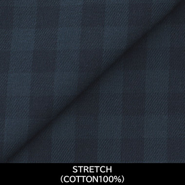 【国内縫製】【パターンオーダー】ワイシャツ/ネイビー×チェック/ストレッチ素材(COTTON100%)