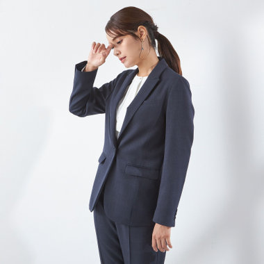 【SILVER LINE】【秋冬】1釦パンツスーツ/ネイビー×チェック/ウォッシャブル/ウエストシャーリング/4S SUSTAINABILITY&ECOLOGY FABRIC/※パンツ裾上げ済仕様