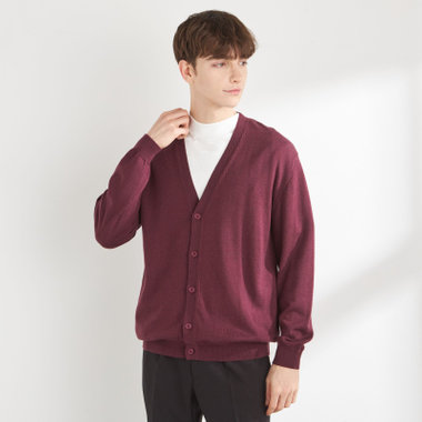 【RBC】【秋冬】ウール100%ニットカーディガン/レッド/ZEGNA BARUFFA/マシンウォッシャブル