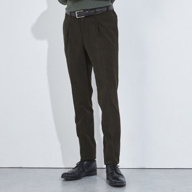 【CLASSICO TAPERED】【秋冬】1タックテーパードパンツ/カーキ×コーデュロイ/ウエストシャーリング/4S SUSTAINABILITY&ECOLOGY FABRIC/※裾上げ必要