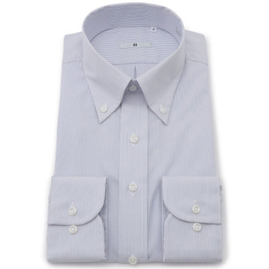 【発送在庫あり】【SILVER LINE】【形態安定】ボタンダウンドレスワイシャツ/ホワイト×グレーストライプ