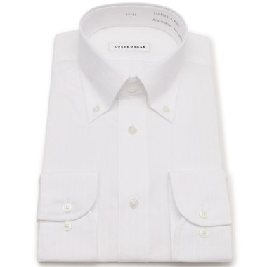 【発送在庫あり】【形態安定】ボタンダウンワイシャツ/ホワイト×ドビーストライプ