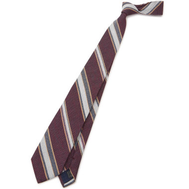 【SILVER LINE】コットンシルクリネンストライプネクタイ 8.5cm幅/ワイン×ネイビー×ホワイト/ITALIAN FABRICS