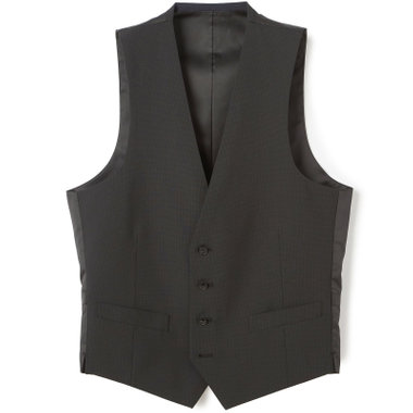 【SLIM TAPERED_2】【春夏】リバーシブルジレ(ベスト)/ブラック×マイクロチェック＆ネイビー×ヘアラインストライプ/4S SUSTAINABILITY&ECOLOGY FABRIC