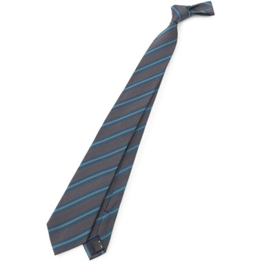 【BLACK LINE】シルクストライプネクタイ 7.5cm幅/グレー×ブルーグリーン