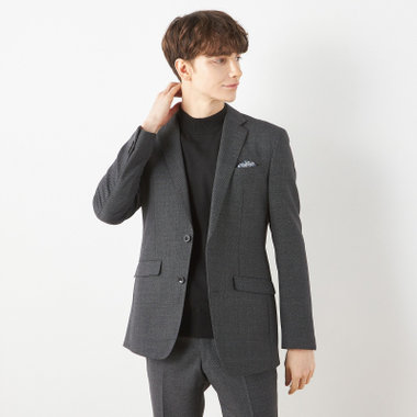 【SLIM TAPERED_2】【秋冬】2釦シングルスーツ 0タック/グレー×バーズアイ/ウエストシャーリング/4S SUSTAINABILITY&ECOLOGY FABRIC/※パンツ裾上げ済仕様