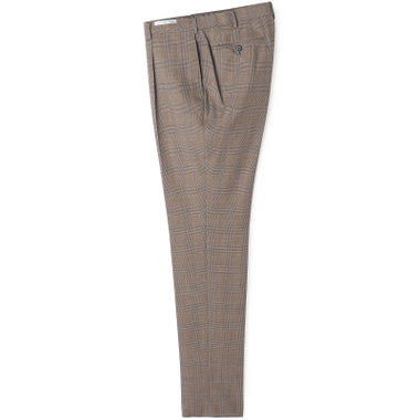 【CLASSICO TAPERED】【春夏】1タックテーパードパンツ/ブラウン×グレンチェック/ウエストムーブ/※裾上げ必要
