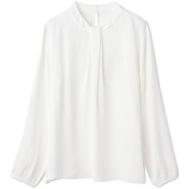 【SL/9分袖】ボウタイ風フロントタックブラウス/ホワイト